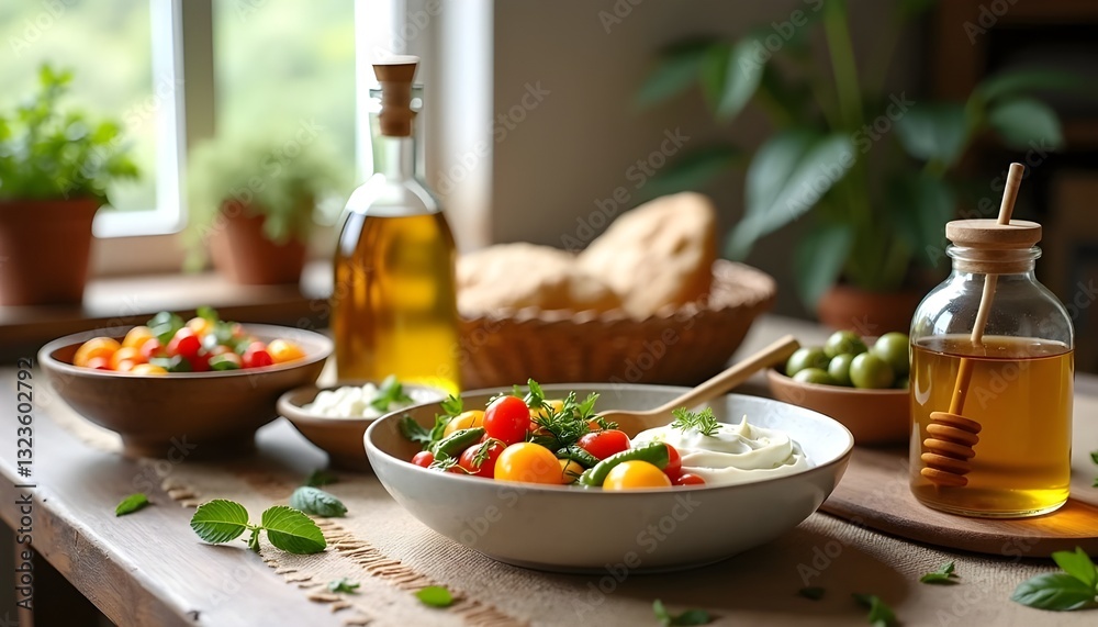 Traditional Greek food products showcasing authentic Mediterranean flavors
