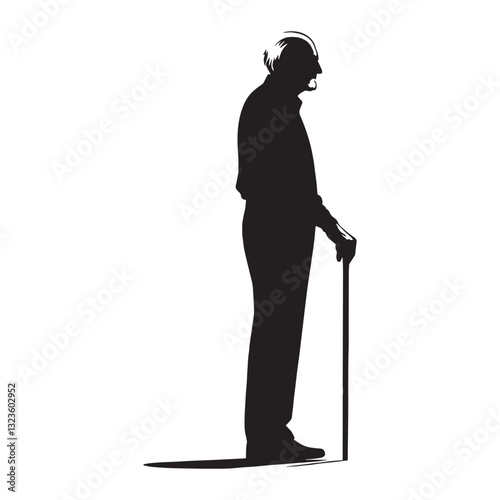 Timeless Standing Oldman silhouette, carrying the weight of the past - Oldman illustration - Minimalist Standing Oldman vector - Aged gentleman
