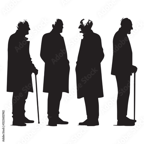 Elderly Gentleman Standing Oldman silhouette, a portrait of grace and wisdom - Oldman illustration - Minimalist Standing Oldman vector - Grandfatherly figure
