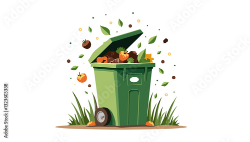 Green compost bin filled with organic waste.