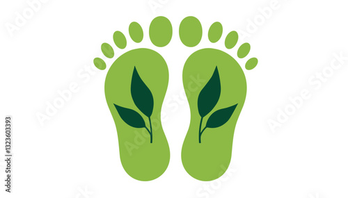 Green footprints with leaves symbolizing sustainability.