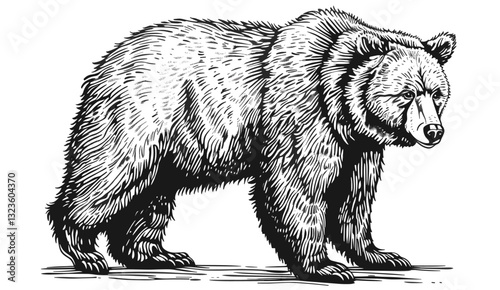Black and white vector bear, engrave bear illustration, wildlife drawing, isolated vector animal, detailed bear sketch, hand-drawn bear art, monochrome vector wildlife, forest animal