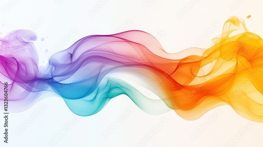 Colorful smoke waves flow, white background, design element Colorful smoke waves flow, white background, design element