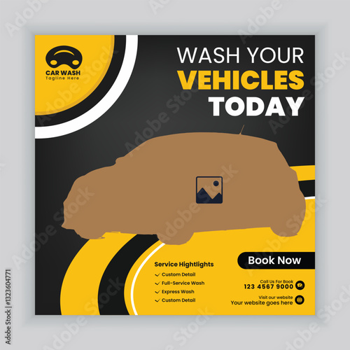Car wash services social media post design template or Car Washing marketing square banner design.