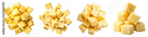 Fresh pineapple chunks isolated on transparency background, vibrant and juicy