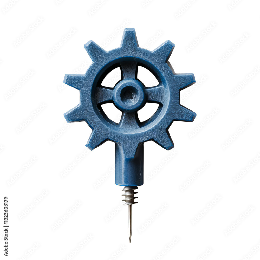 Obraz premium Png of A blue gear-shaped wine bottle opener with a metallic screw on the bottom for easy cork removal on transparent background.