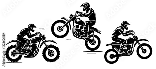 Bike and motorcycling vector silhouettes. Motocross icons set. Man on a motorcycle.