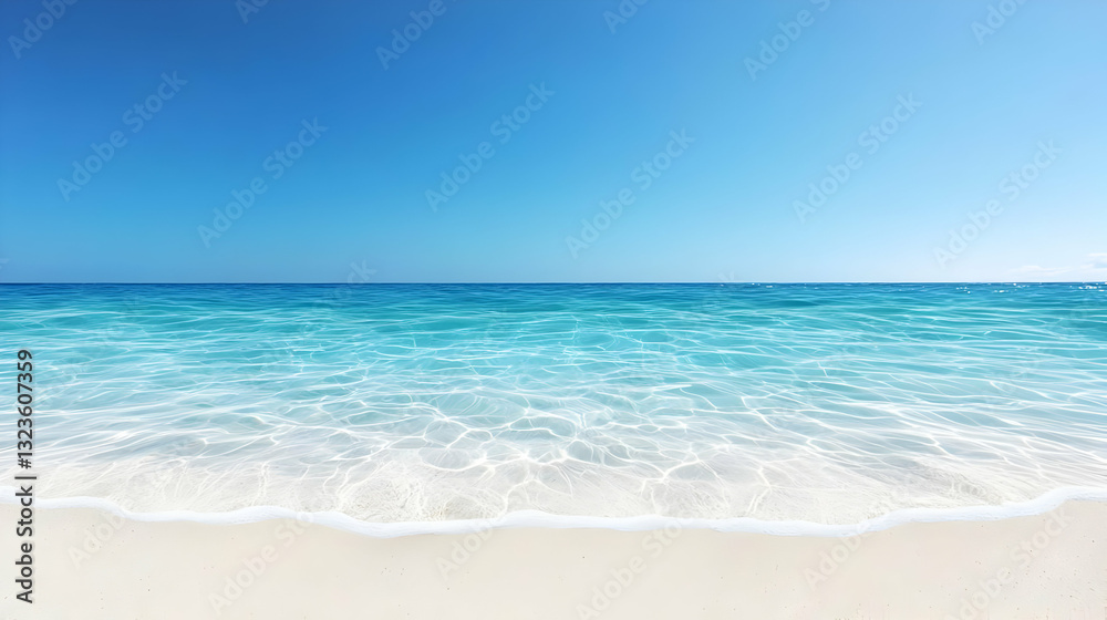 Obraz premium Bright Blue Sky And Turquoise Water Over White Sand Beach In Sunny Daylight