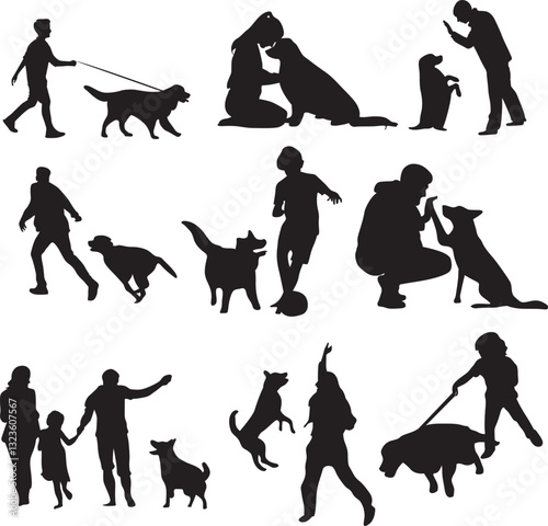 vector, isolated black silhouette of Joyful dog, collection