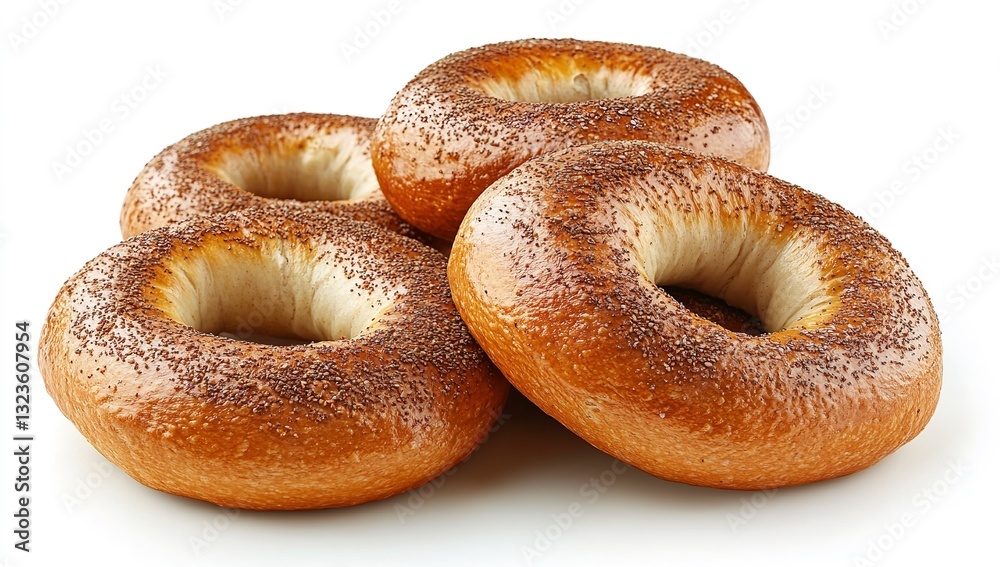 A pile of bagels, some sliced in the middle, arranged on a white background A pile of bagels, some sliced in the middle, arranged on a white background