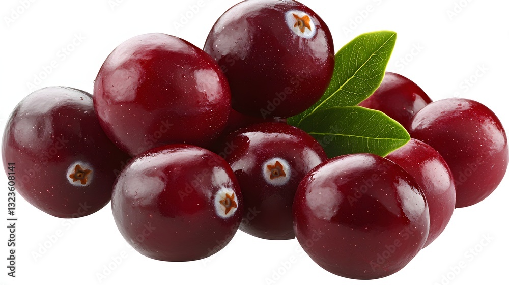 Fresh Organic Cranberries with Green Leaves Isolated on White Background Fresh Organic Cranberries with Green Leaves Isolated on White Background