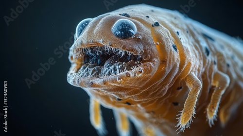 A close-up view of a tardigrade™s mouth and segmented legs, showing intricate details 