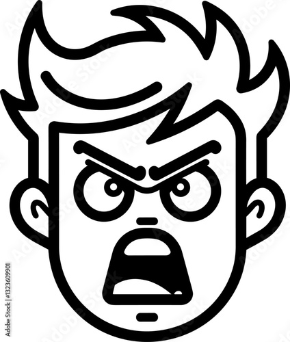 Furious Frustration: Cartoon Man's Angry Expression in Bold Black and White, Capturing the Essence of Rage and Annoyance in a Striking Portrait