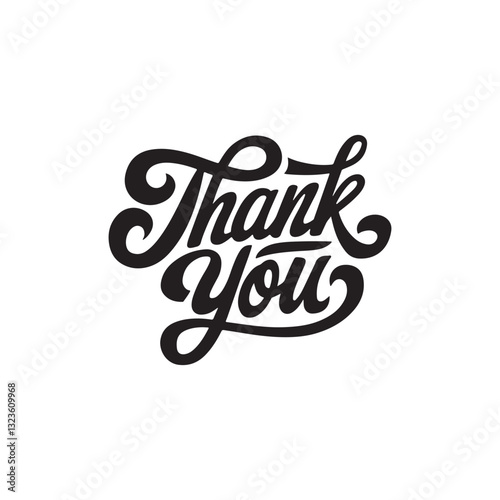 Black and white hand-drawn thank you text in decorative script on white background