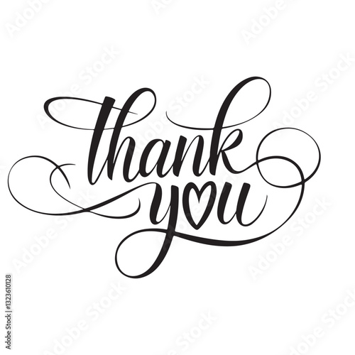Handwritten 'Thank You' calligraphy in elegant script, isolated on white background, perfect for greeting cards and appreciation messages.​


