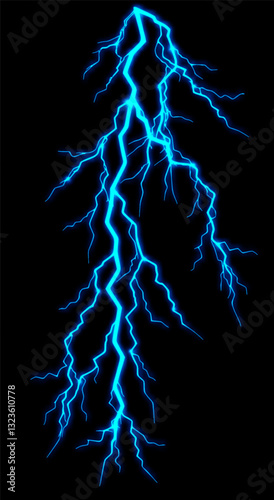 realistic blue thunderbolt effect with electric energy bursts, glowing flashes, and dynamic sparks. Perfect for storm visuals, power effects, lightning strikes, and dramatic weather designs. Vector