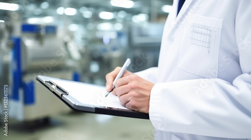 Quality Control Inspector in Food Processing Factory with Clipboard photo