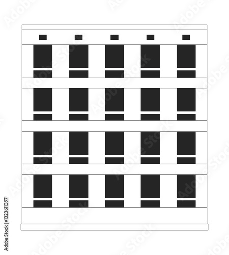 Residential complex, office facade 2D line object. Business real estate. Home exterior commercial. Realestate multistory housing isolated clipart vector ink outline item. Monochrome spot illustration