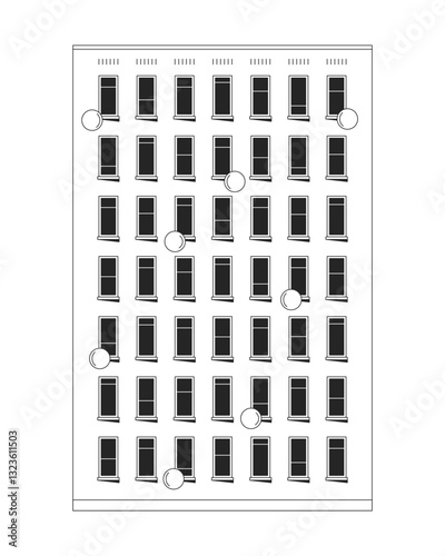Classic multi-story apartment building 2D line object. Vintage real estate. Old architecture. Realestate multistory housing isolated clipart vector ink outline item. Monochrome spot illustration