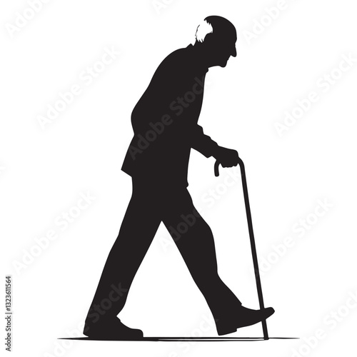 Nostalgic Walking Oldman silhouette, remembering the past with each step - Oldman illustration - Minimalist Walking Oldman vector - Memory keeper

