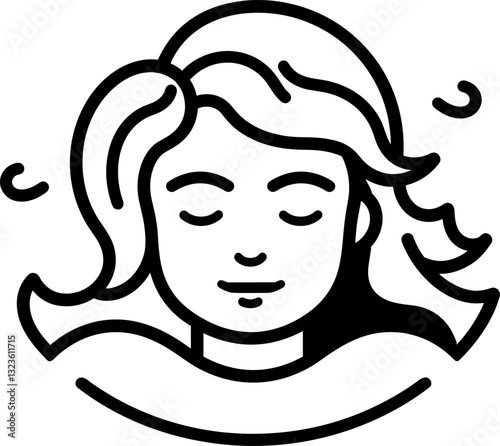 Serene Woman Portrait: Minimalist Beauty in Black and White Graphic Art