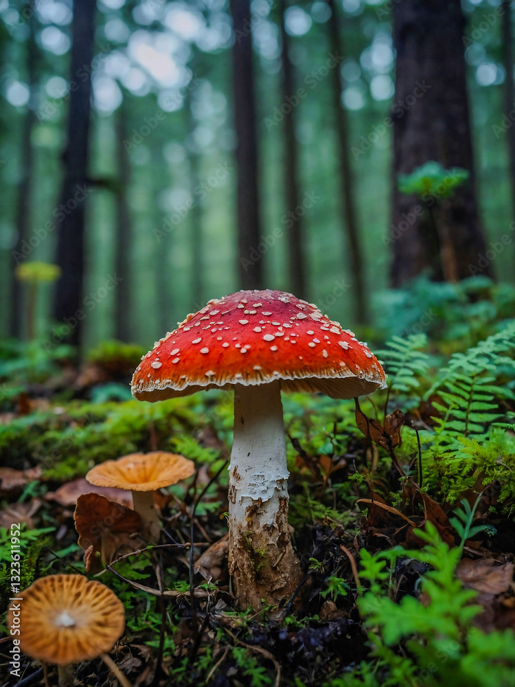 Colorful mushroom agaric fungus on a plant in the forest Colorful mushroom agaric fungus on a plant in the forest