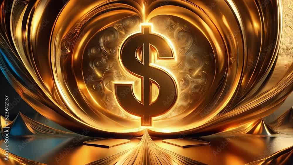Glowing dollar sign symbol with futuristic digital circuit lines on a dark blue background. Finance and technology concept new