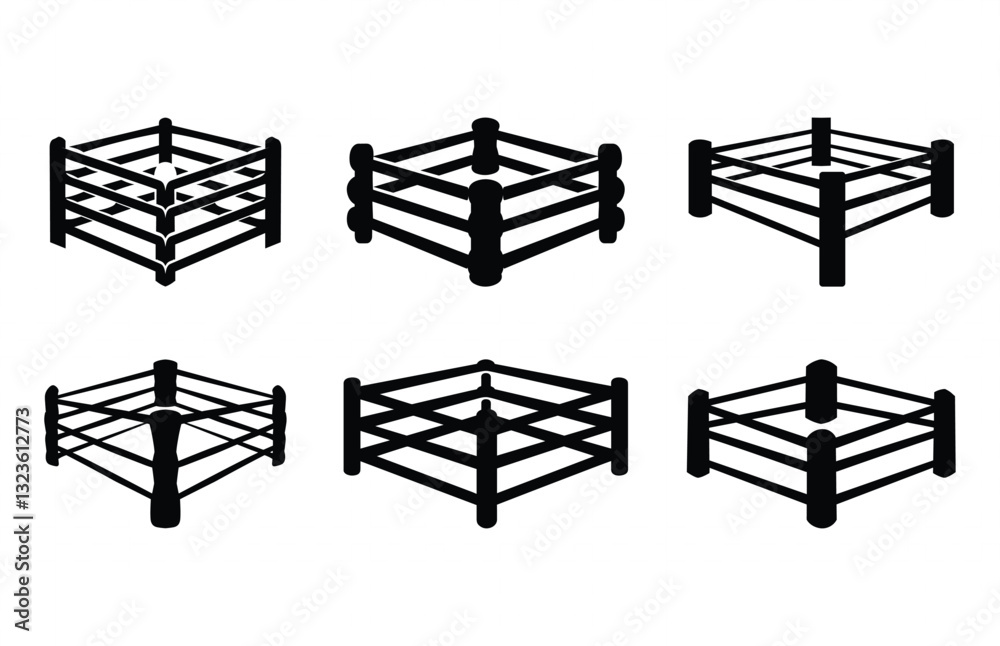 Fototapeta premium Boxing Ring Silhouette Vector Set, Wrestling Ring Black Clipart bundle