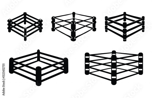 Boxing Ring Vector Silhouette Bundle, Wrestling Ring Black Clipart Set