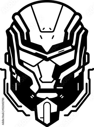 Striking Robot Head Stencil: A Bold Graphic Design. Futuristic Cyborg Icon for Modern Projects, Ideal for Logos, Avatars, and Tech-Inspired Artwork.