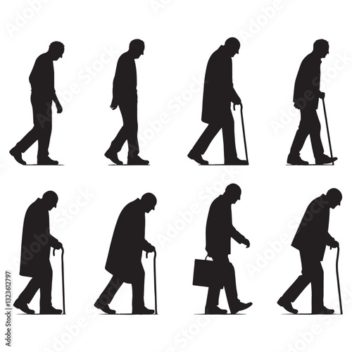 Sturdy Walking Oldman silhouette, a pillar of wisdom and perseverance - Oldman illustration - Minimalist Walking Oldman vector - Wise presence
