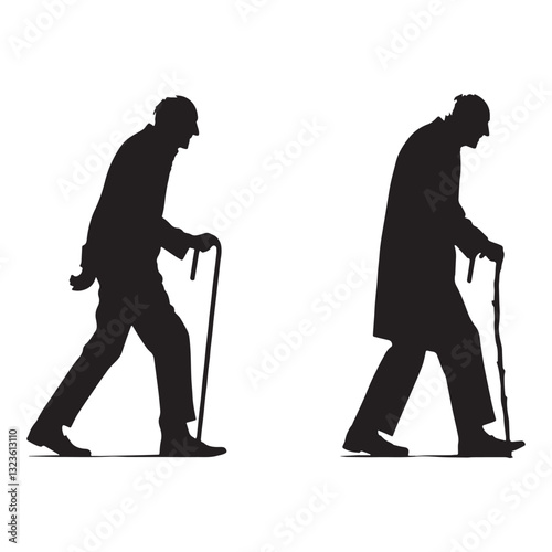 Lost in Thought Walking Oldman silhouette, a mind wandering through time - Oldman illustration - Minimalist Walking Oldman vector - Contemplative figure
