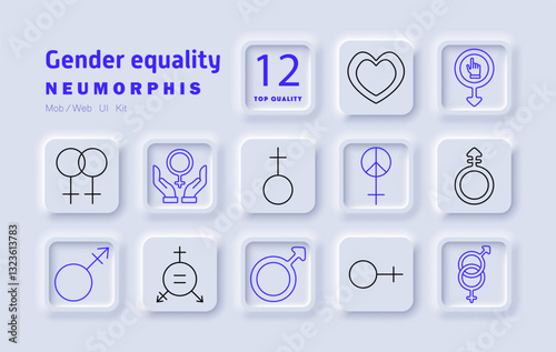 Gender equality set icon. Female empowerment, equality symbols, diversity, social justice, gender rights, activism, feminism, balance, fairness, human rights, inclusion, LGBTQ