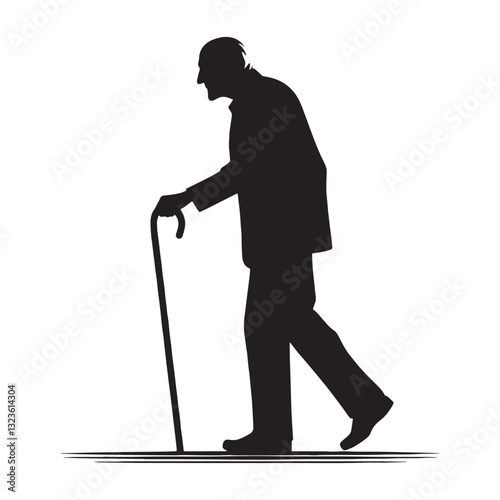 Vintage Walking Oldman silhouette, moving forward with timeless grace - Oldman illustration - Minimalist Walking Oldman vector - Elderly shadow
