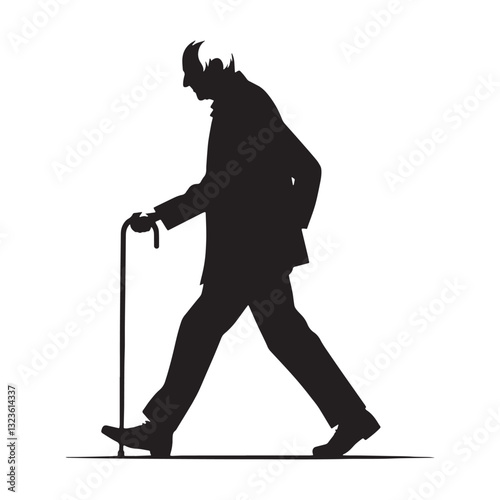Wandering Walking Oldman silhouette, lost in thought and nostalgia - Oldman illustration - Minimalist Walking Oldman vector - Nostalgic elder
