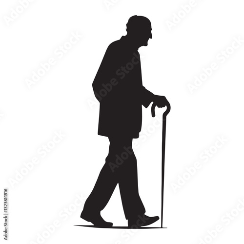 Classic Walking Oldman silhouette, an icon of tradition and endurance - Oldman illustration - Minimalist Walking Oldman vector - Traditional elder
