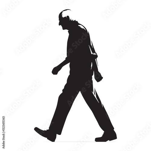 Thoughtful Walking Oldman silhouette, lost in deep reflection - Oldman illustration - Minimalist Walking Oldman vector - Wise silhouette
