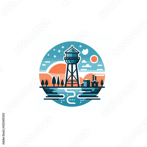  Water Tower icon vector symbol design art illustration.