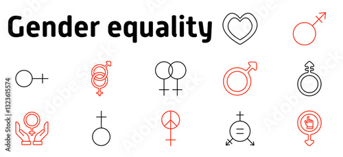 Gender equality icon. Male, female, transgender, intersex, non-binary, feminism, equal rights, peace, inclusivity, love, social justice, gender identity, equality movement, activism, support, respect