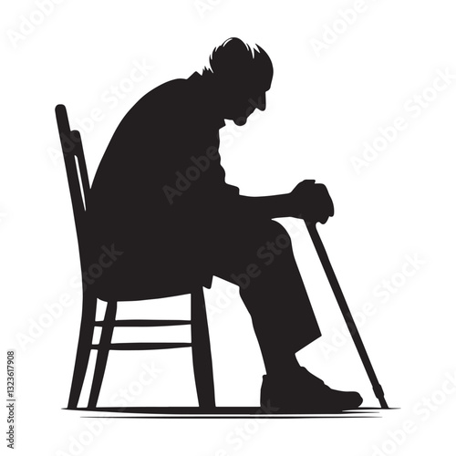 Resting Elder Sitting Oldman silhouette, sitting in quiet contentment – Oldman illustration – Minimalist Sitting Oldman vector – Relaxed soul
