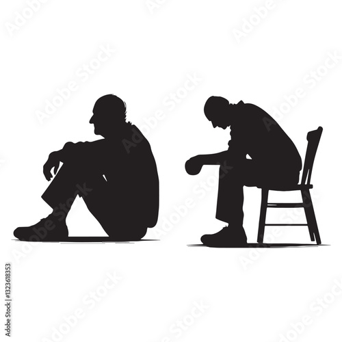 Retired Sitting Oldman silhouette, enjoying a well-earned rest – Oldman illustration – Minimalist Sitting Oldman vector – Peaceful figure
