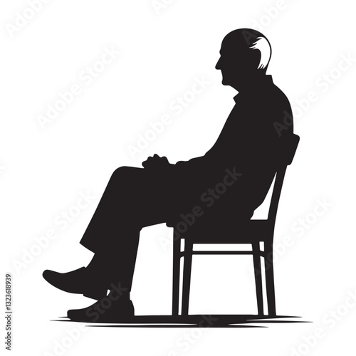 Timeless Sitting Oldman silhouette, frozen in a moment of wisdom – Oldman illustration – Minimalist Sitting Oldman vector – Aged thinker
