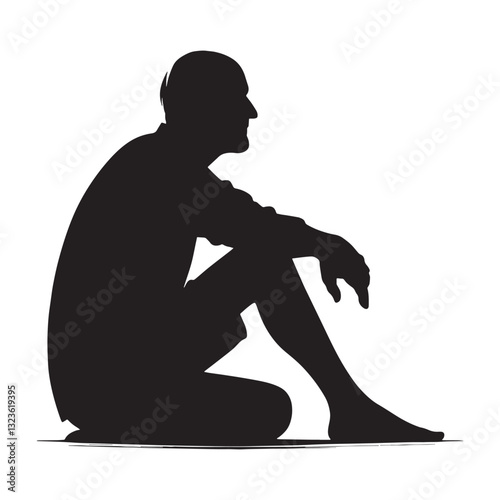 Serene Sitting Oldman silhouette, a moment of quiet reflection – Oldman illustration – Minimalist Sitting Oldman vector – Tranquil elder
