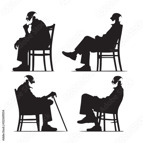 Grandfatherly Sitting Oldman silhouette, a portrait of love and wisdom – Oldman illustration – Minimalist Sitting Oldman vector – Family figure
