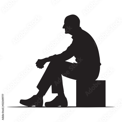 Relaxed Sitting Oldman silhouette, resting after a lifetime of hard work – Oldman illustration – Minimalist Sitting Oldman vector – Peaceful elder
