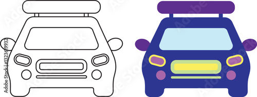 Car vector icon isolated on transparent background. car frontal view of black outline and filled color version