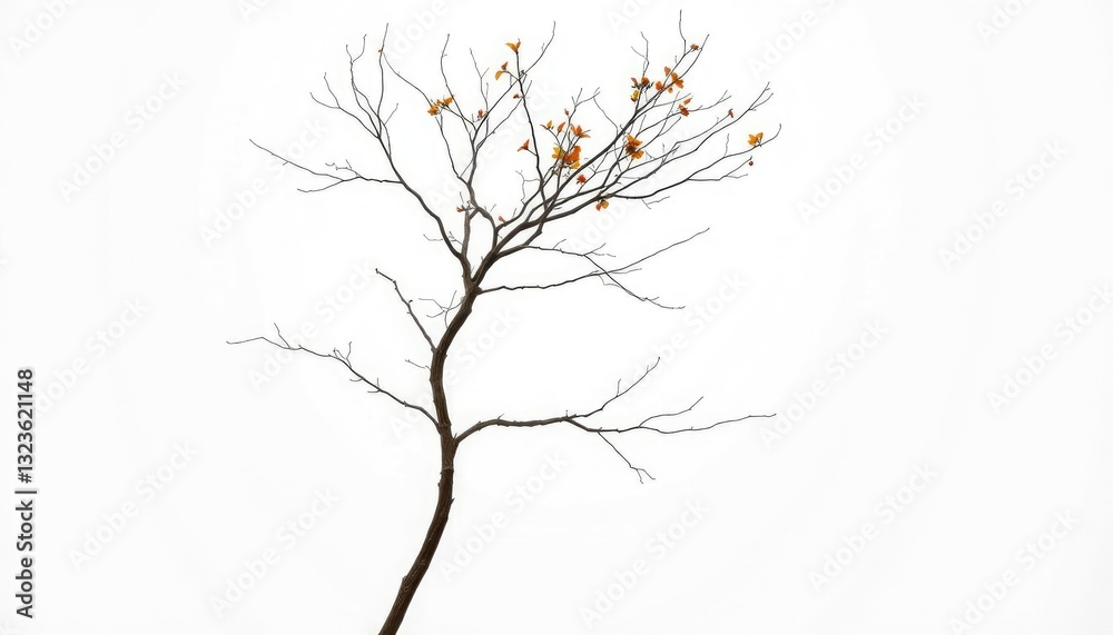 Fototapeta premium Single deciduous tree, stark branches against bright white, graphic, photography
