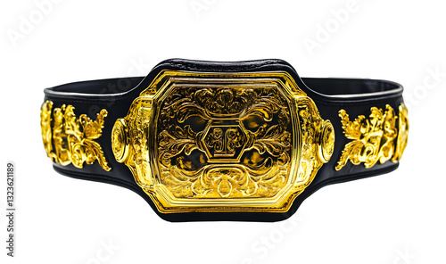 championship boxing belt featuring intricate gold detailing and black strap, symbolizing victory and achievement in sports