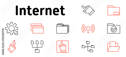 Internet set icon. Digital storage, file organization, cloud computing, network management, online interaction, data access, wireless connection, system control, web navigation
