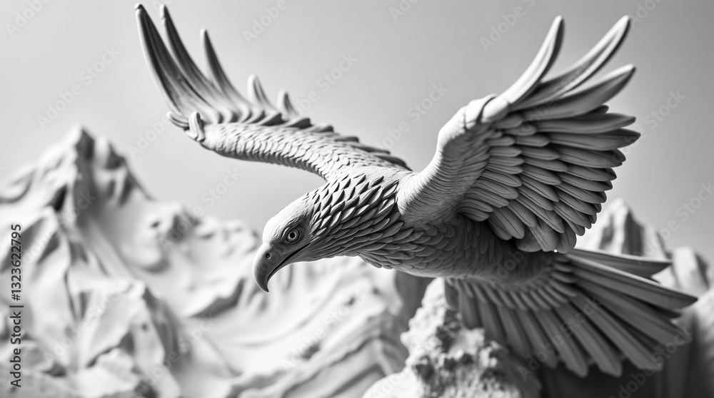 Obraz premium Sculptural clay art of an eagle in flight, close-up
